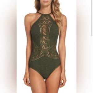 Becca - Green Lace Halter Swimsuit